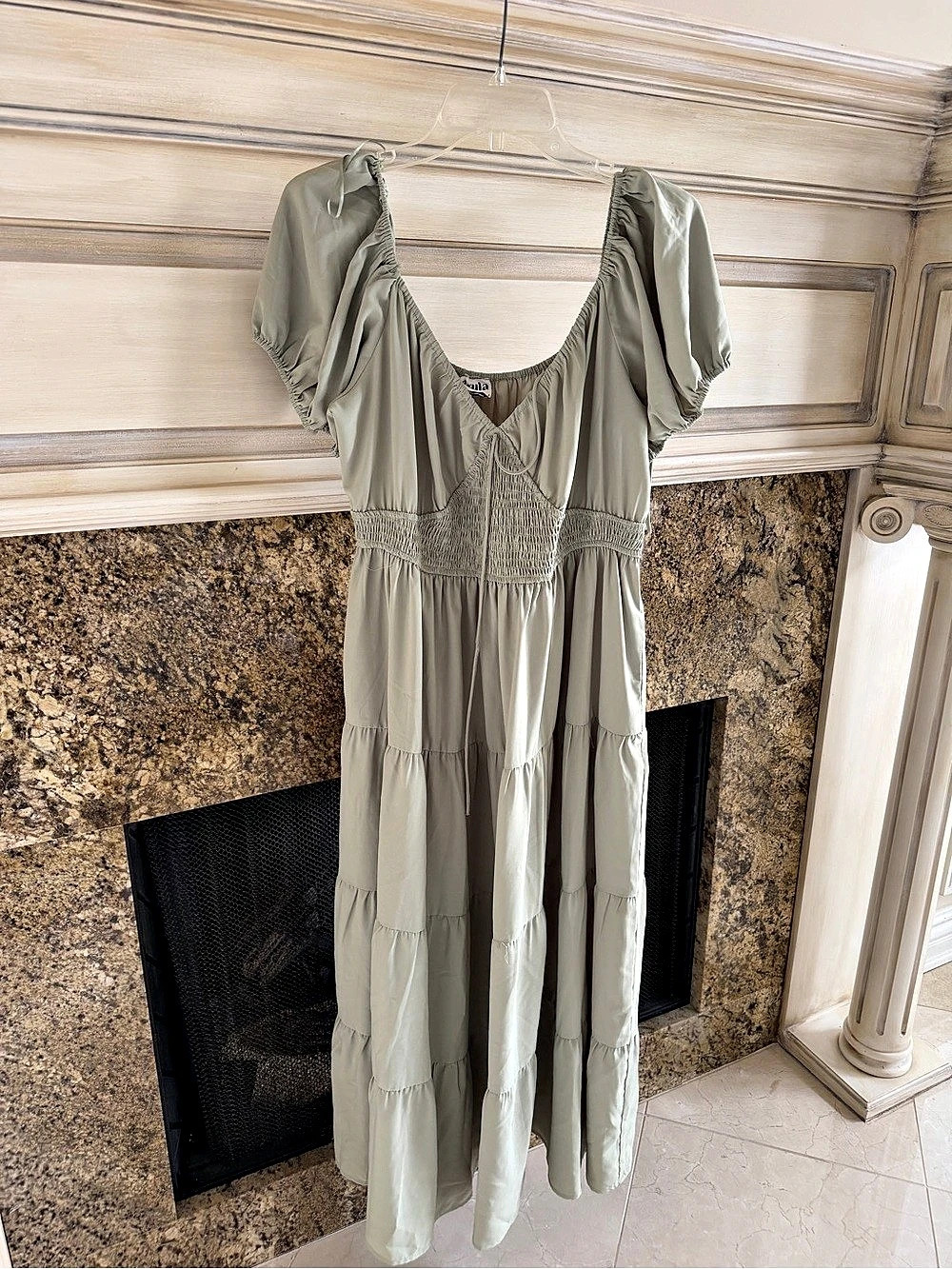 Sage Green Smocked Maxi Dress Like New